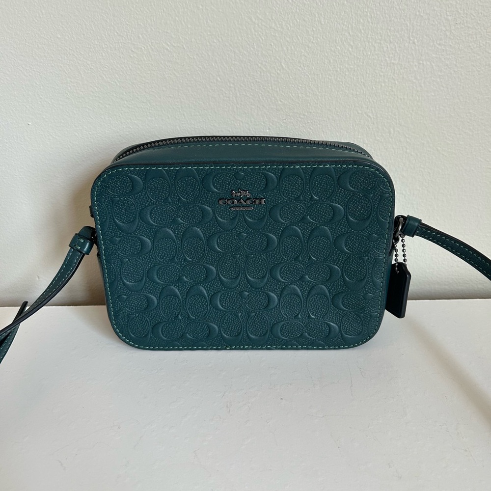 Coach Jamie Camera Bag Dark Green Signature Leather Crossbody Excellent